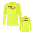 Safety Yellow long-sleeve shirts with Team Achilles branding on a white background
