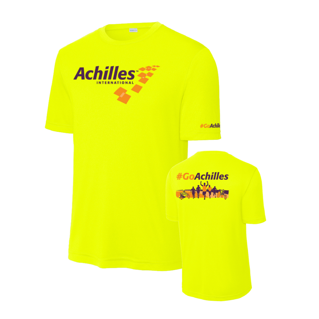 Safety Yellow t-shirt with Achilles logo on a white background