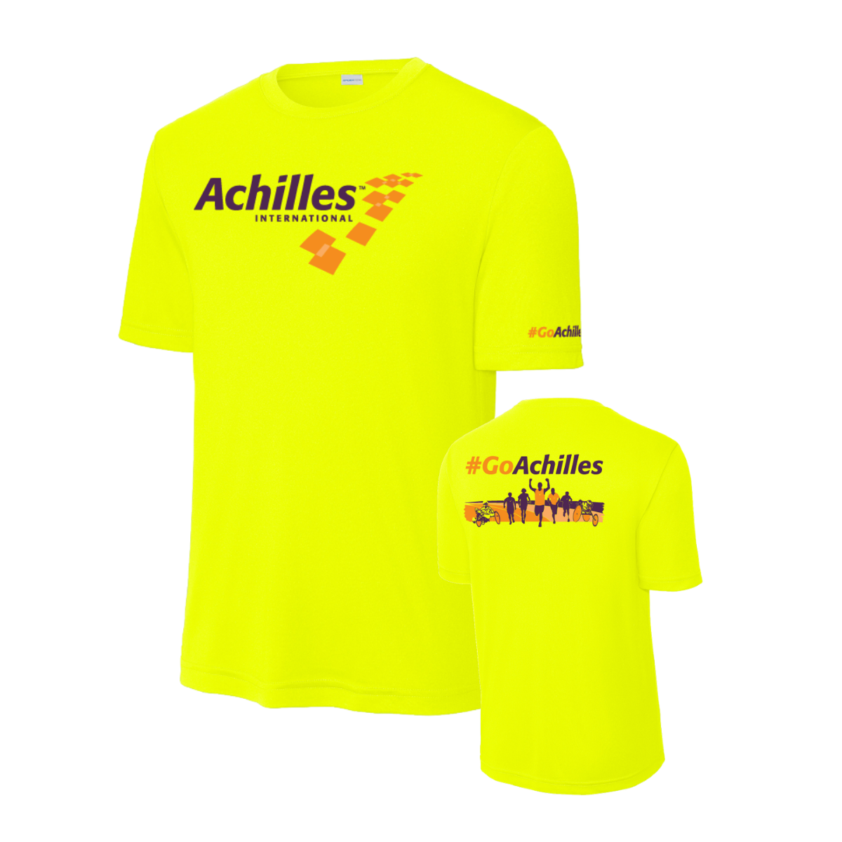 Safety Yellow t-shirt with Achilles logo on a white background