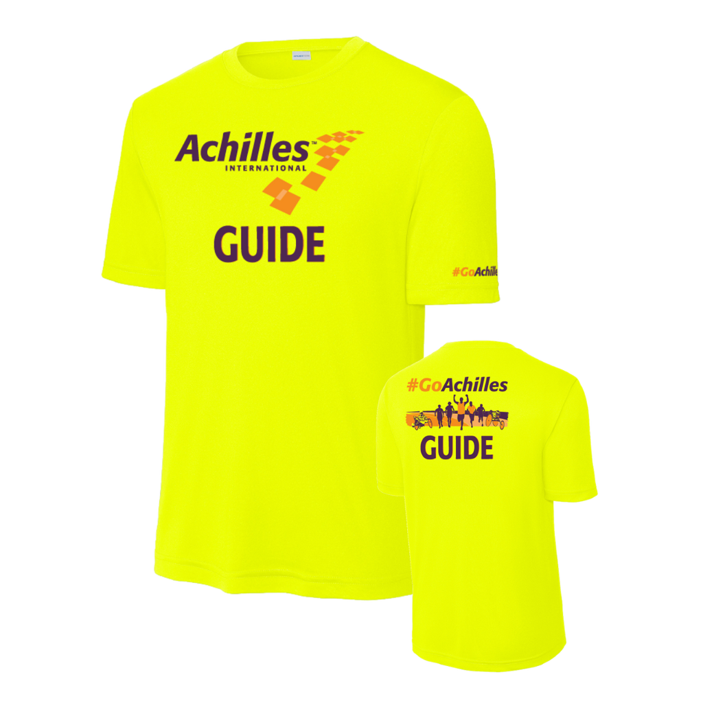 Safety Yellow t-shirt with Achilles International branding on a white background