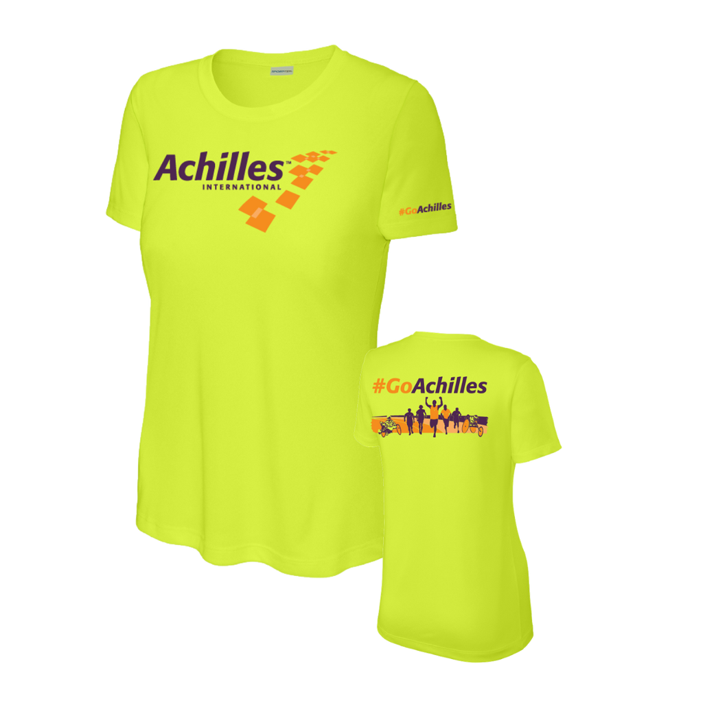 Safety Yellow t-shirt with Achilles branding on a white background