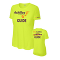 Safety yellow t-shirt with Achilles International Guide text on a white background
