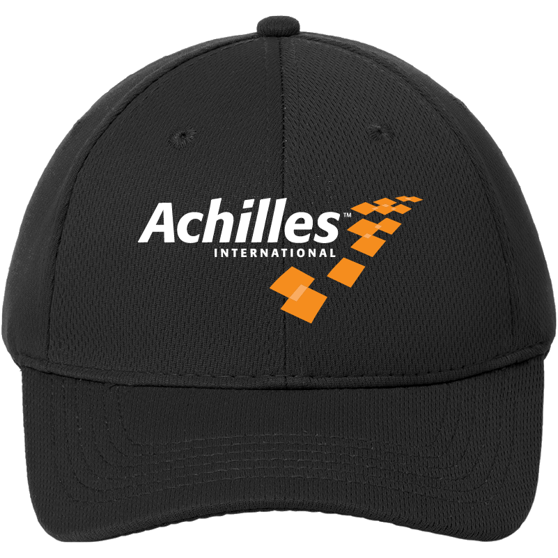 Black cap with Achilles International logo on a white background