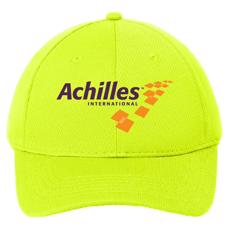 Safety Yellow cap with Achilles International logo on a white background