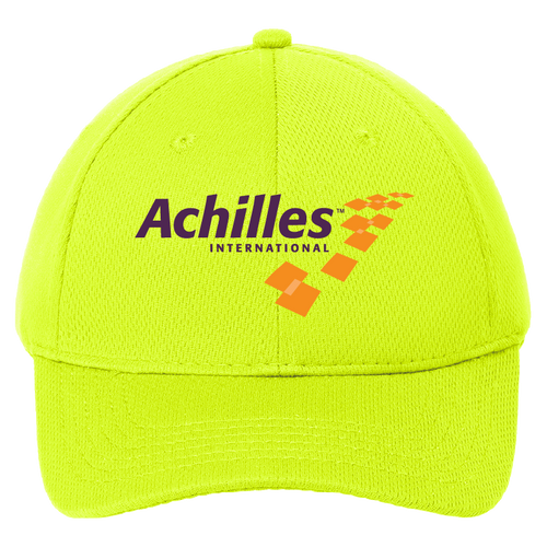 Safety Yellow cap with Achilles International logo on a white background