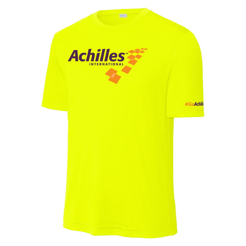 Safety Yellow t-shirt with Achilles logo on a white background