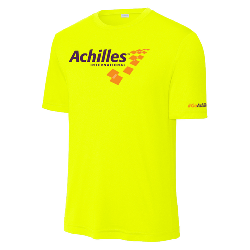 Safety Yellow t-shirt with Achilles logo on a white background