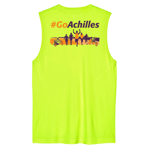 Safety Yellow sleeveless shirt with '#GoAchilles' text and graphic on a white background