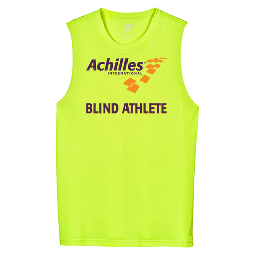 Safety Yellow tank top with 'Achilles International Blind Athlete' text on the front.