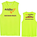 Front and back view of safety yellow tank. The front reads ' Achilles International Deaf /BlindAthlete' and the back has a graphic of people running with the text "#GoAchilles Deaf/Blind Athlete.'