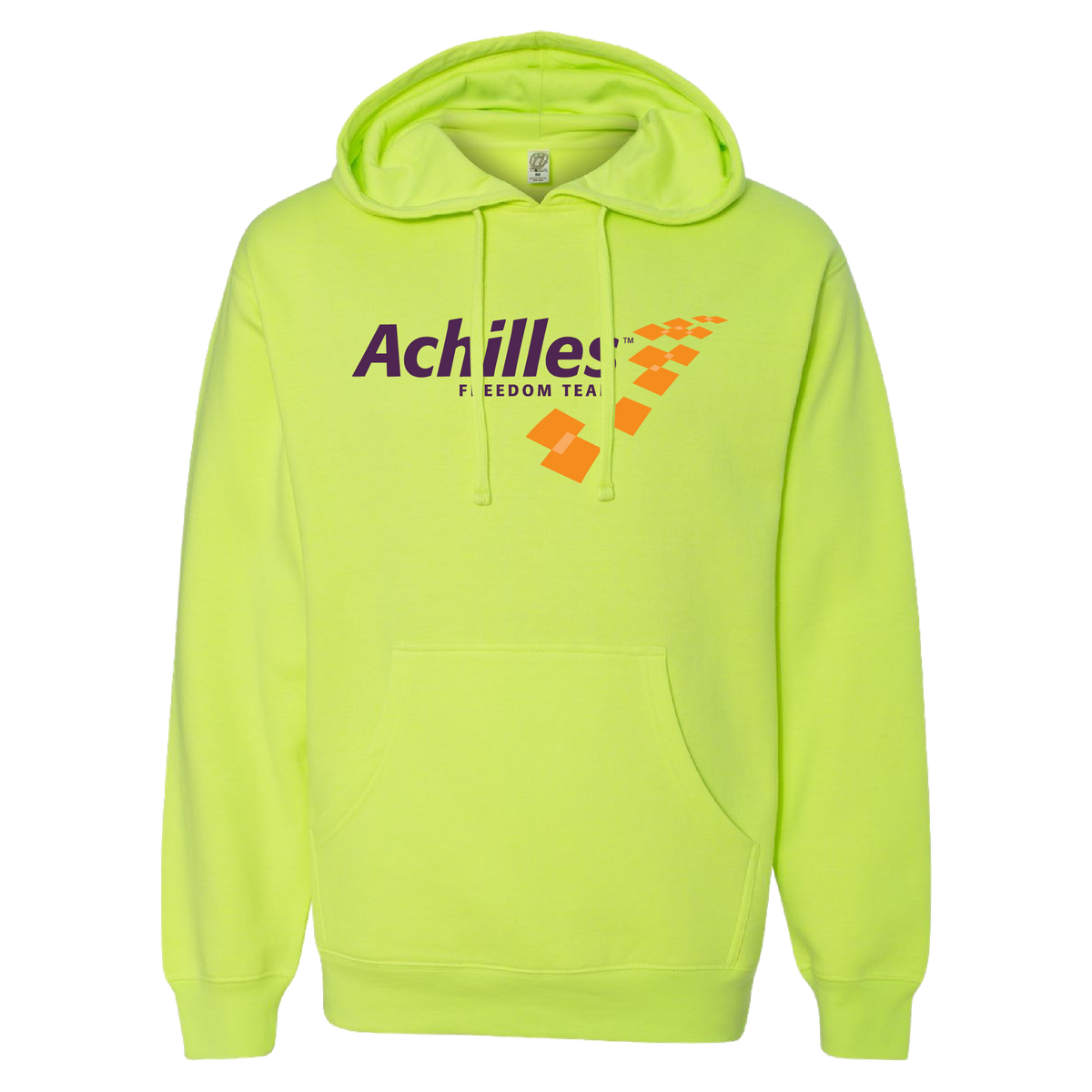 Safety yellow hoodie with Achilles Freedom Team logo