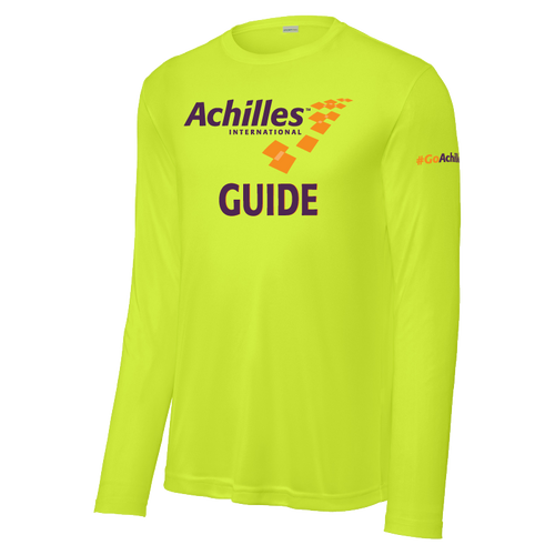 Safety Yellow long-sleeve shirt with Achilles International logo on a white background